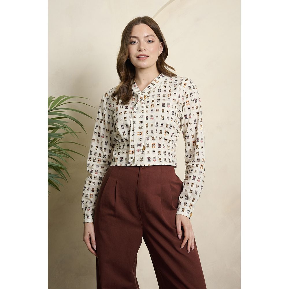 Banned - Cherry Cool Cat Blouse - Wit